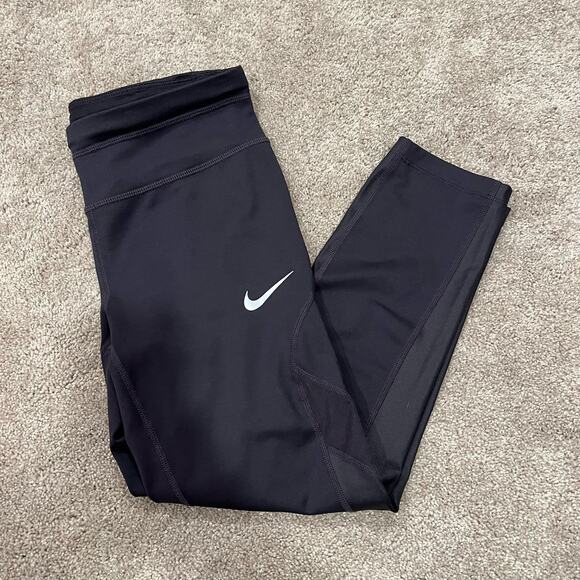 Nike Dri Fit Women's‎ Cropped Legging Grey Size Small Mesh Sides Drawstring - Picture 1 of 8